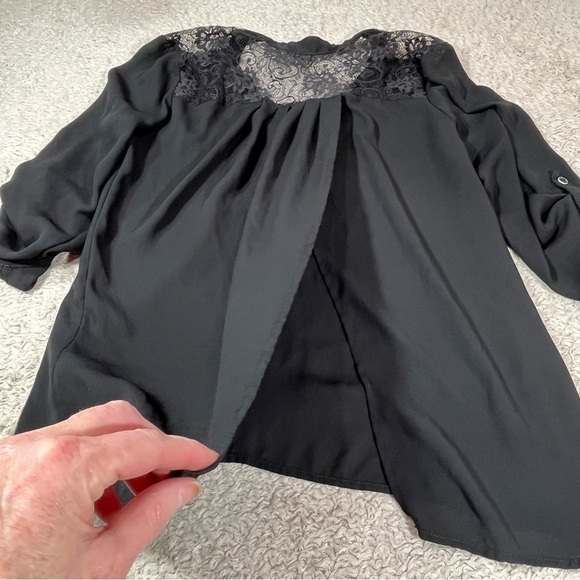 Heartsoul goth black button blouse shoulder lace slit back medium Whimsigoth - Picture 9 of 10